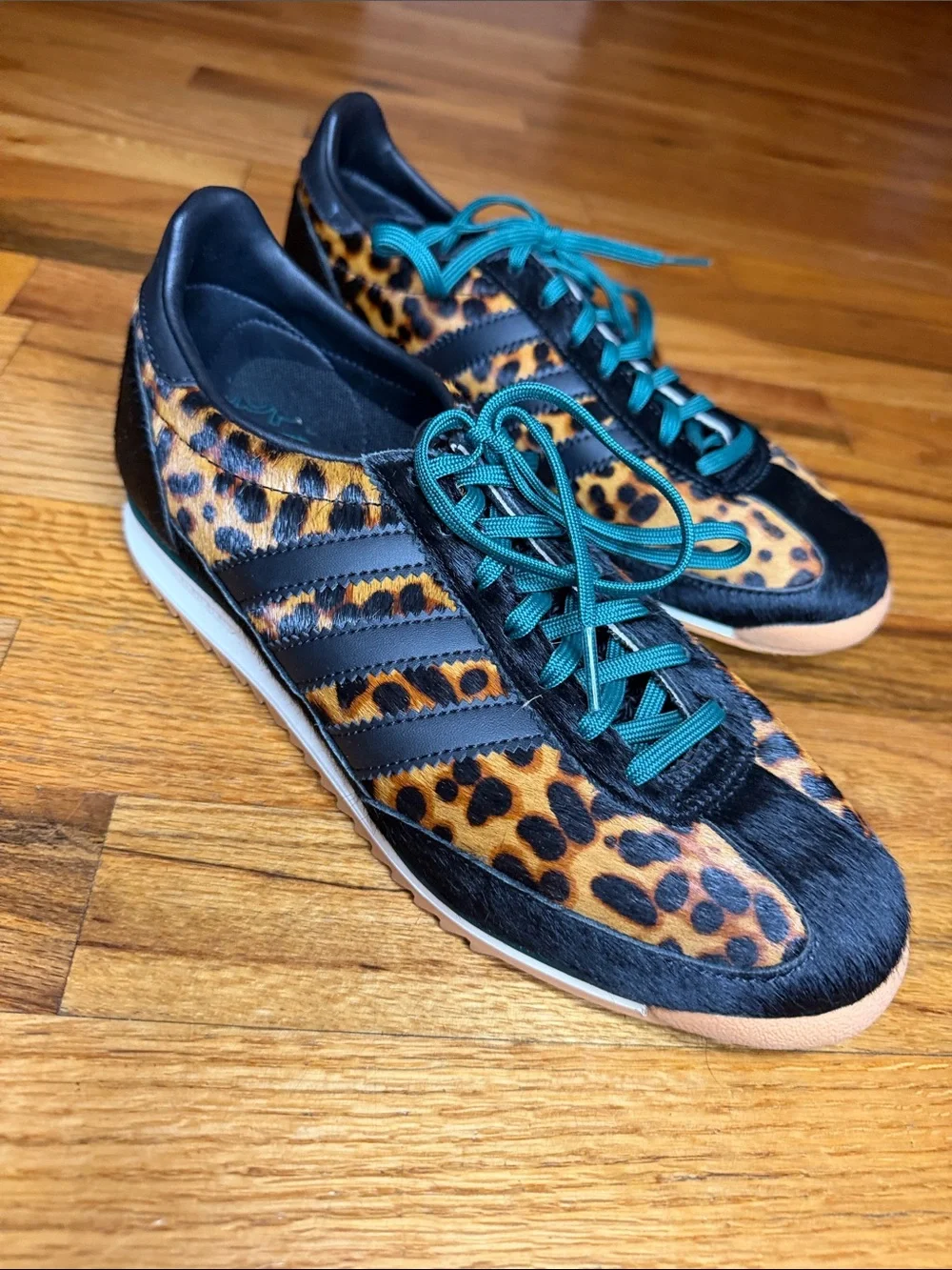 adidas Originals Leopard-Print Sneakers with Teal Laces
